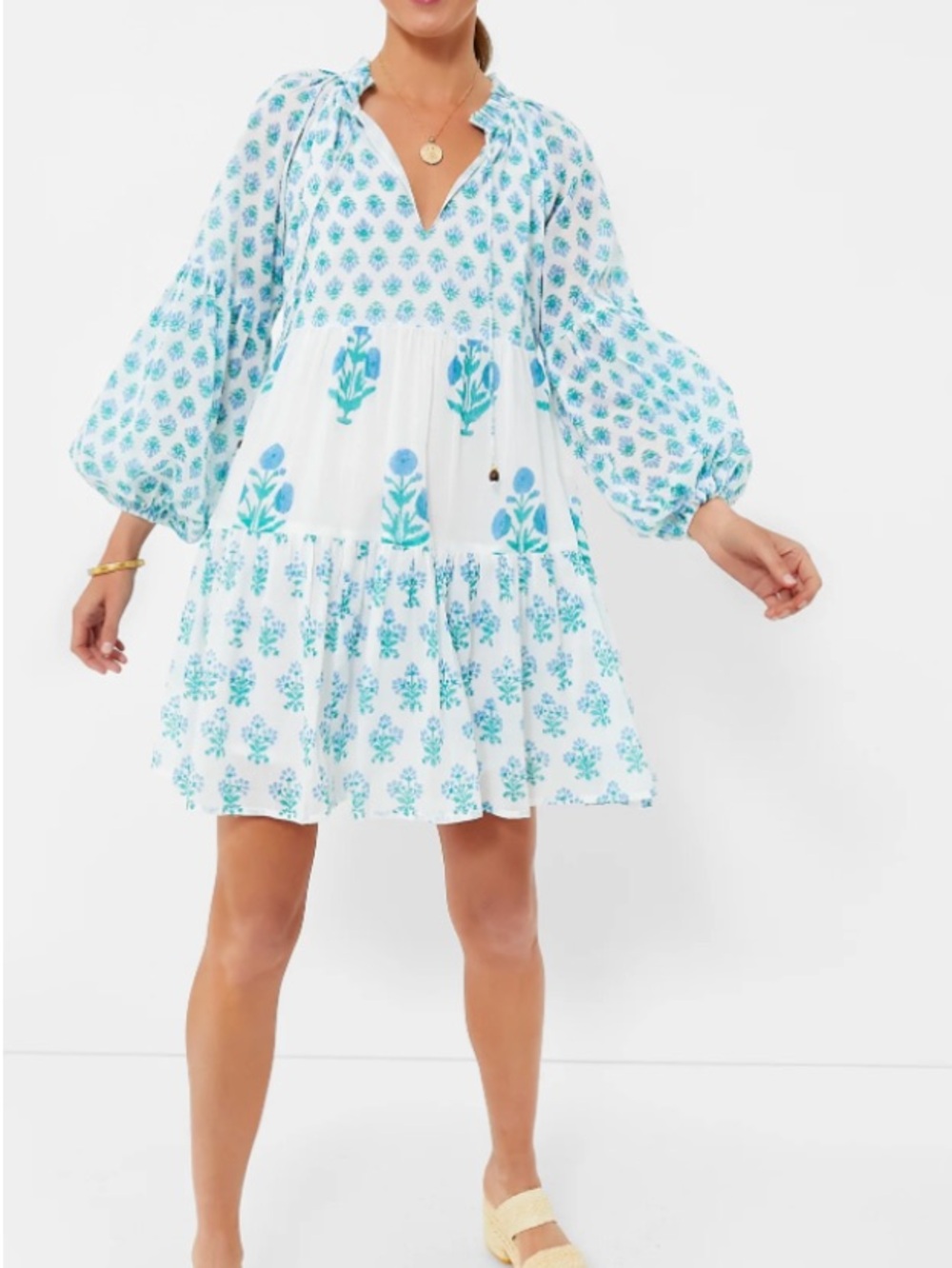 Oliphant balloon long sleeve v neck dress
